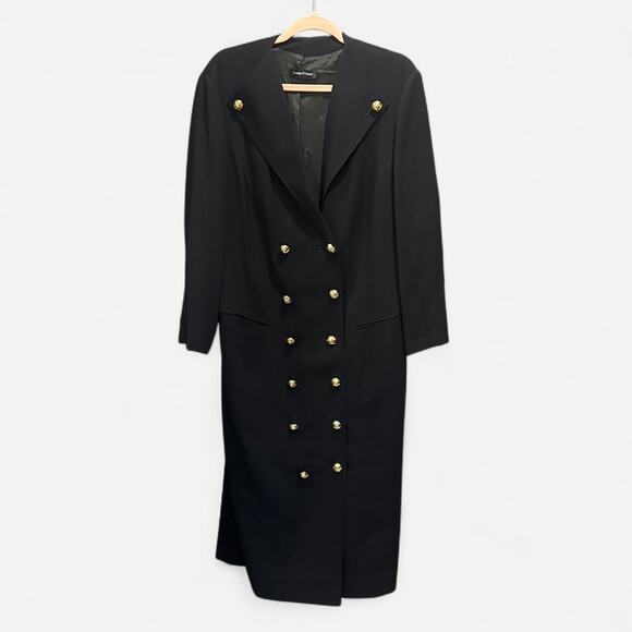 Louis Féraud Black Double Breasted Trench Coat Classic Heritage Preppy XL - Picture 3 of 15